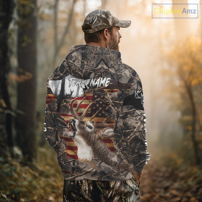 Best Deer Hunting Camo Shirt with Big Buck and US Flag – Hunting Apparel for Men, Hunter Gifts NBT61