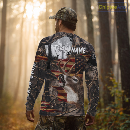 Best Deer Hunting Camo Shirt with Big Buck and US Flag – Hunting Apparel for Men, Hunter Gifts NBT61