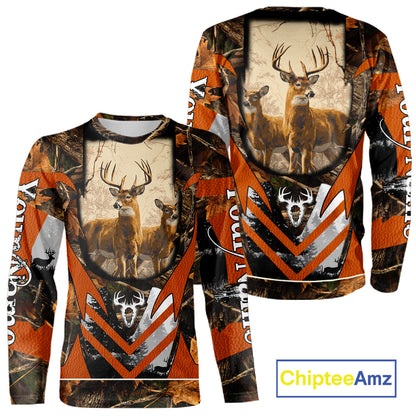 Deer Hunting Shirt Personalized 3D All Over Print Orange Camo Leather Pattern Hunting Clothes NBT94