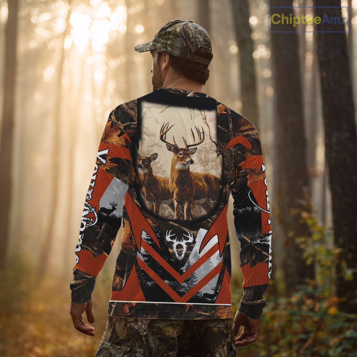 Deer Hunting Shirt Personalized 3D All Over Print Orange Camo Leather Pattern Hunting Clothes NBT94
