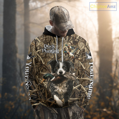 Custom Border Collies Duck Hunting Camo 3D Printed Shirts, Duck Hunting Apparel, Hunting Gifts NBT191