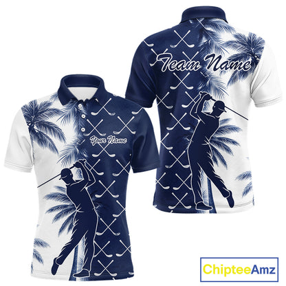 Blue Tropical Palm Trees Golf Club Pattern Mens Golf Polo Shirts Custom Team Golf Shirt NBT567