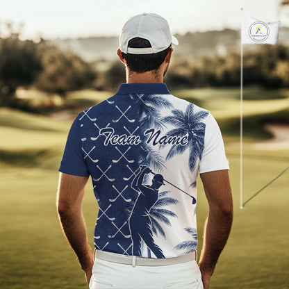 Blue Tropical Palm Trees Golf Club Pattern Mens Golf Polo Shirts Custom Team Golf Shirt NBT567
