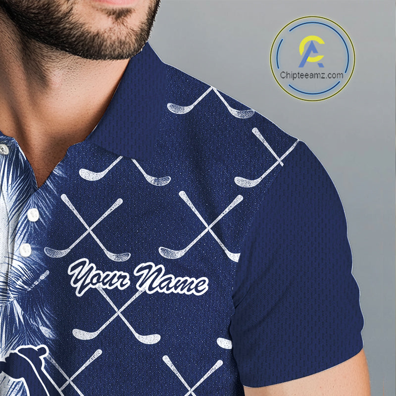 Blue Tropical Palm Trees Golf Club Pattern Mens Golf Polo Shirts Custom Team Golf Shirt NBT567