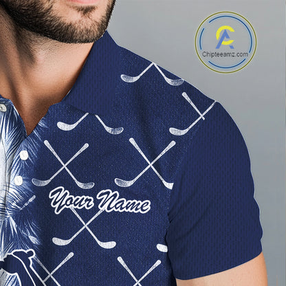 Blue Tropical Palm Trees Golf Club Pattern Mens Golf Polo Shirts Custom Team Golf Shirt NBT567