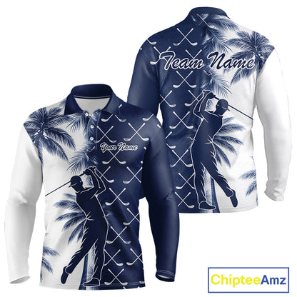 Blue Tropical Palm Trees Golf Club Pattern Mens Golf Polo Shirts Custom Team Golf Shirt NBT567