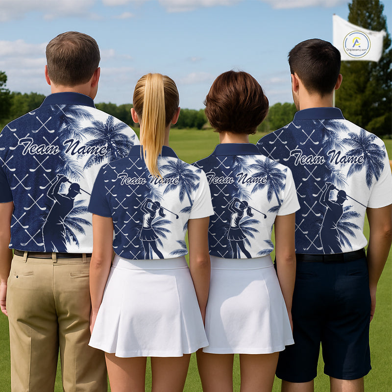 Blue Tropical Palm Trees Golf Club Pattern Mens Golf Polo Shirts Custom Team Golf Shirt NBT567