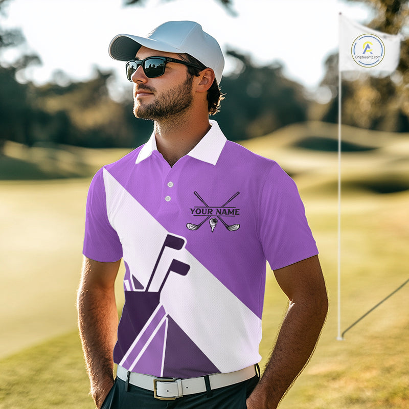 Purple Golf Bag Mens Golf Polo Shirts Custom Golf Shirts, Golf Attire For Men NBT577