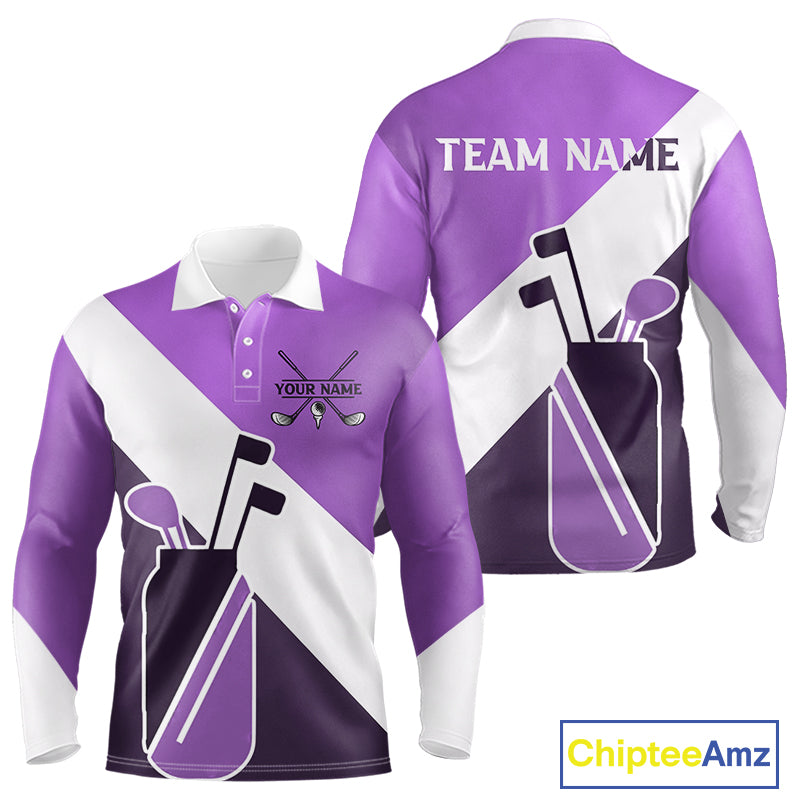 Purple Golf Bag Mens Golf Polo Shirts Custom Golf Shirts, Golf Attire For Men NBT577