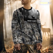 Load image into Gallery viewer, Whitetail Deer Hunting Winter Camouflage 3D Custom Name Shirts, Custom Deer Hunting Winter NBT197