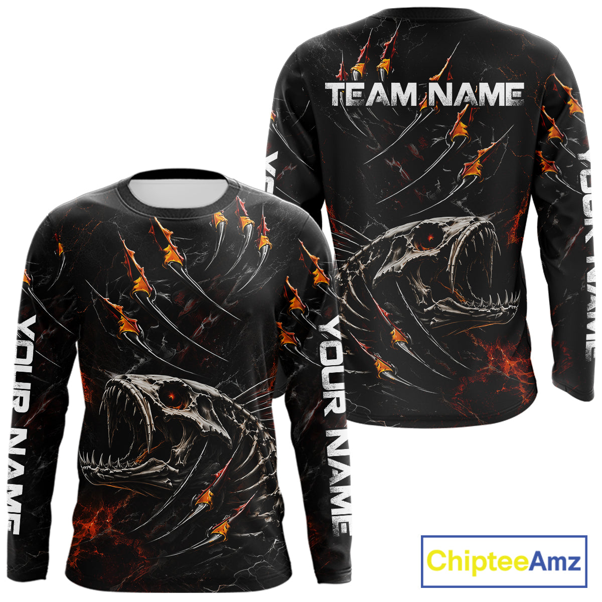 Personalized Fishing Fish Skeleton Fire Flame Fishing Shirts, Fish Reaper Skull Fishing Shirts NBT972