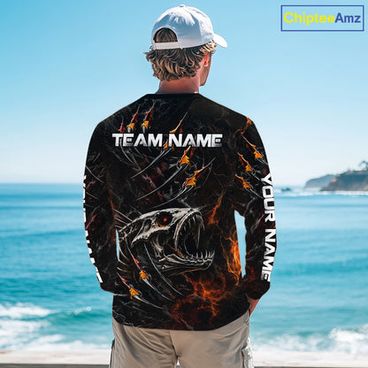 Personalized Fishing Fish Skeleton Fire Flame Fishing Shirts, Fish Reaper Skull Fishing Shirts NBT972