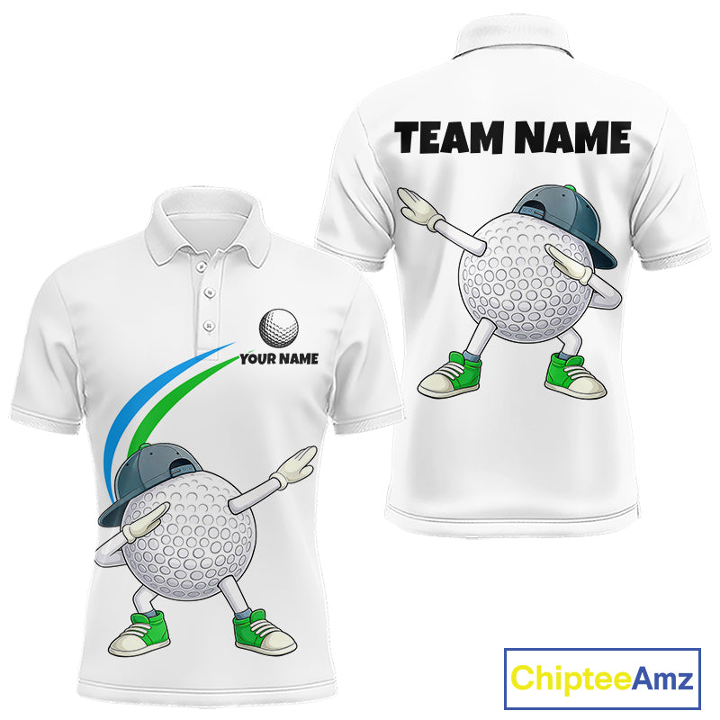 White Funny Golf Ball Custom Team Polo Shirt, Personalized Mens Golf Polo Shirt, Golf Lovers Gift NBT603