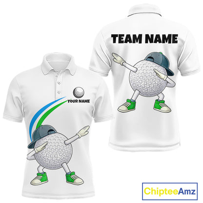 White Funny Golf Ball Custom Team Polo Shirt, Personalized Mens Golf Polo Shirt, Golf Lovers Gift NBT603