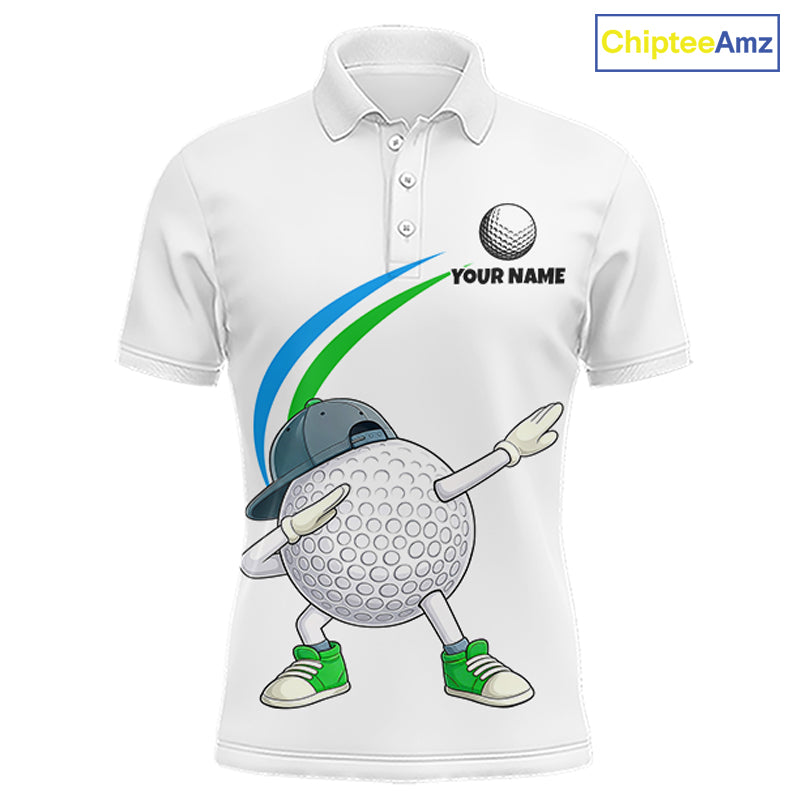 White Funny Golf Ball Custom Team Polo Shirt, Personalized Mens Golf Polo Shirt, Golf Lovers Gift NBT603