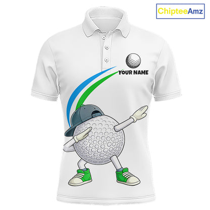 White Funny Golf Ball Custom Team Polo Shirt, Personalized Mens Golf Polo Shirt, Golf Lovers Gift NBT603