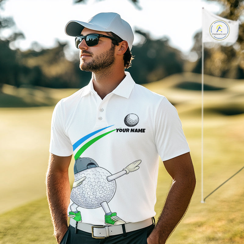 White Funny Golf Ball Custom Team Polo Shirt, Personalized Mens Golf Polo Shirt, Golf Lovers Gift NBT603