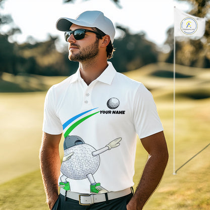 White Funny Golf Ball Custom Team Polo Shirt, Personalized Mens Golf Polo Shirt, Golf Lovers Gift NBT603