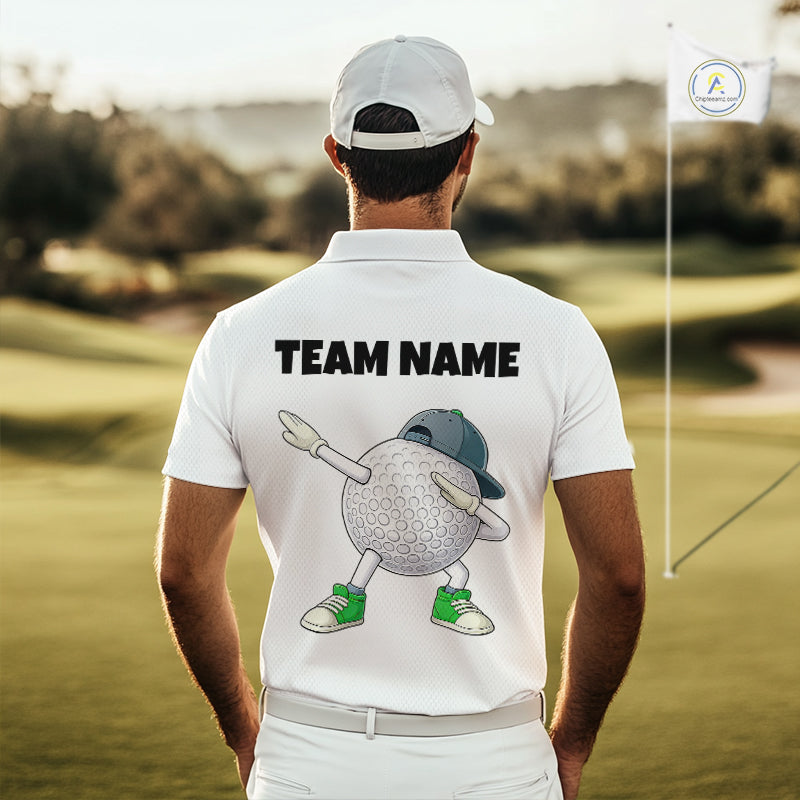White Funny Golf Ball Custom Team Polo Shirt, Personalized Mens Golf Polo Shirt, Golf Lovers Gift NBT603