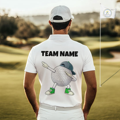 White Funny Golf Ball Custom Team Polo Shirt, Personalized Mens Golf Polo Shirt, Golf Lovers Gift NBT603