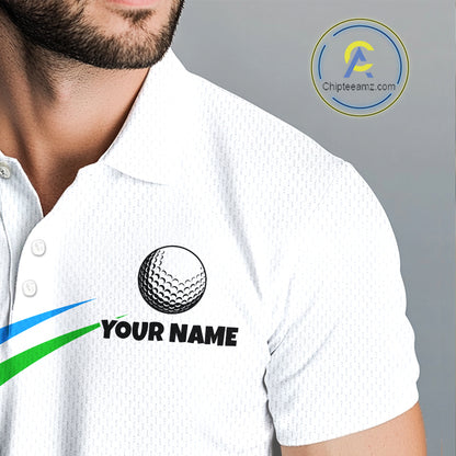 White Funny Golf Ball Custom Team Polo Shirt, Personalized Mens Golf Polo Shirt, Golf Lovers Gift NBT603