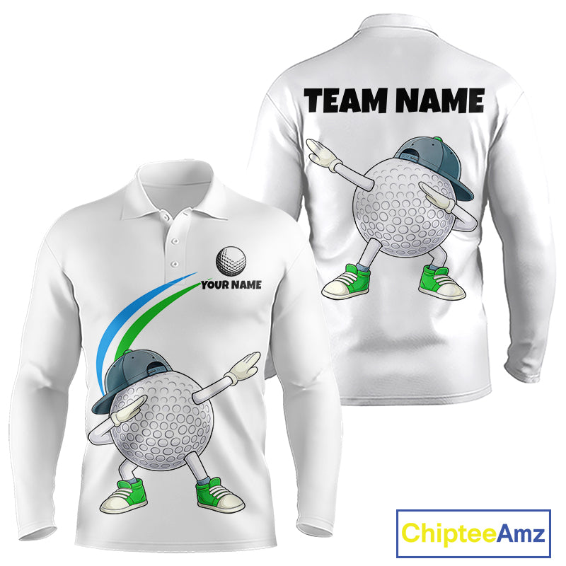 White Funny Golf Ball Custom Team Polo Shirt, Personalized Mens Golf Polo Shirt, Golf Lovers Gift NBT603
