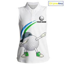 Load image into Gallery viewer, White Funny Golf Ball Custom Team Polo Shirt, Personalized Womens Sleeveless Golf Polo Shirt, Golf Lovers Gift NBT603