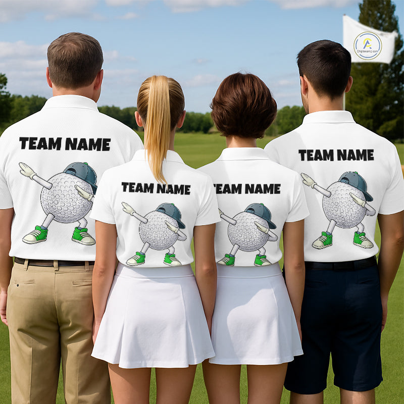 White Funny Golf Ball Custom Team Polo Shirt, Personalized Mens Golf Polo Shirt, Golf Lovers Gift NBT603
