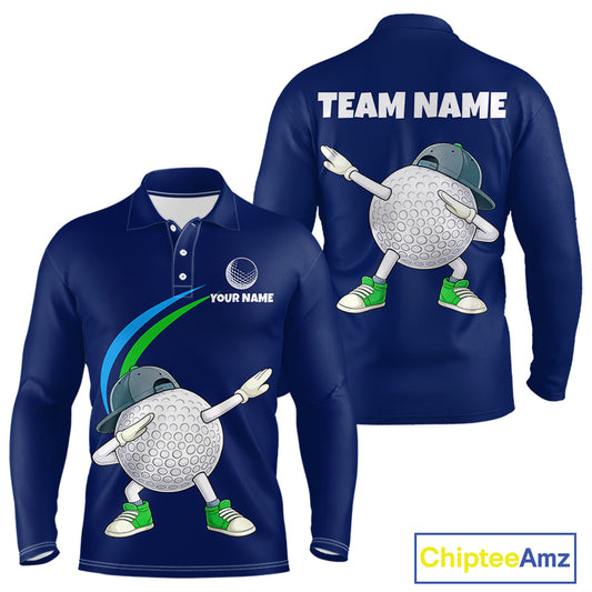 Blue Funny Golf Ball Custom Team Polo Shirt, Personalized Mens Golf Polo Shirt, Golf Lovers Gift NBT604