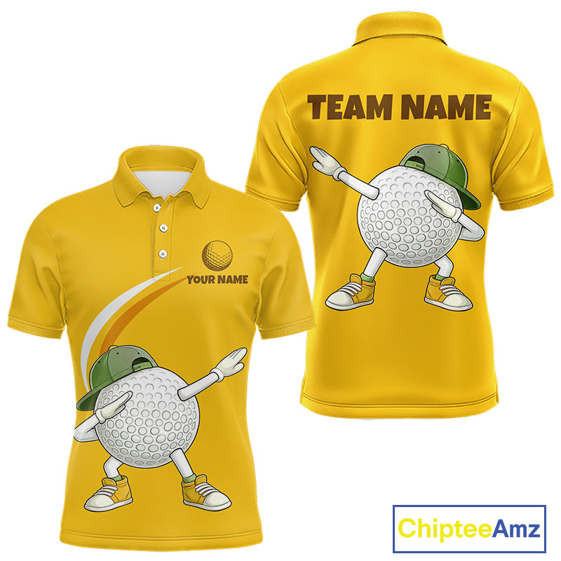 Yellow Funny Golf Ball Custom Team Polo Shirt, Personalized Mens Golf Polo Shirt, Golf Lovers Gift NBT606