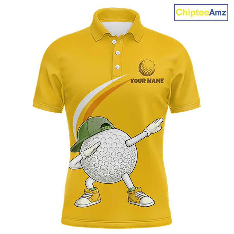 Yellow Funny Golf Ball Custom Team Polo Shirt, Personalized Mens Golf Polo Shirt, Golf Lovers Gift NBT606
