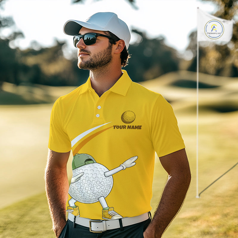 Yellow Funny Golf Ball Custom Team Polo Shirt, Personalized Mens Golf Polo Shirt, Golf Lovers Gift NBT606