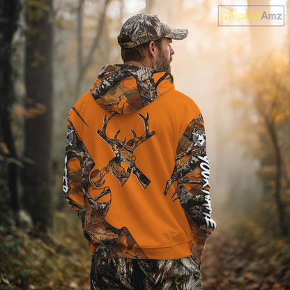 Whitetail Deer Hunting Orange Camo 3D Printed Shirts, Personalized Hunting Shirt NBT217