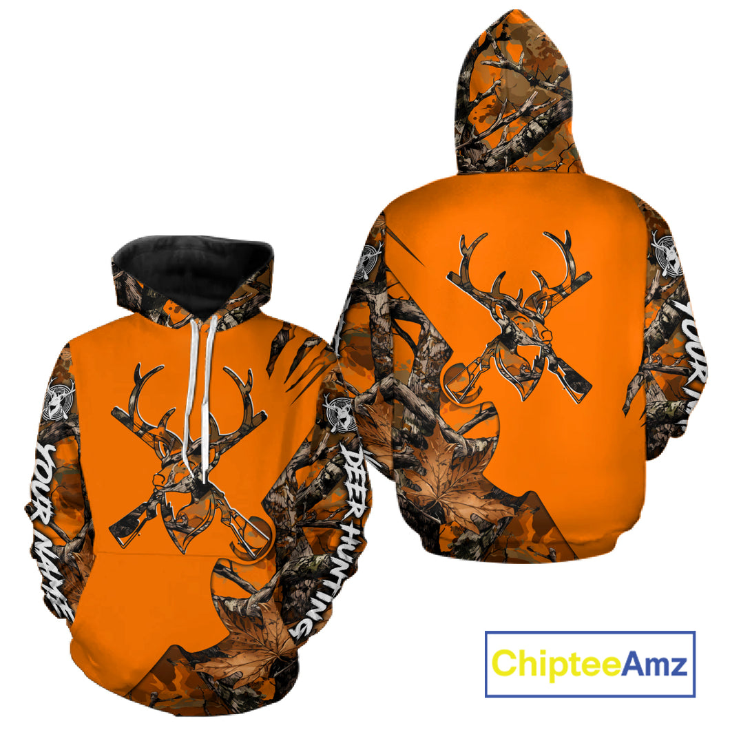 Whitetail Deer Hunting Orange Camo 3D Printed Shirts, Personalized Hunting Shirt NBT217
