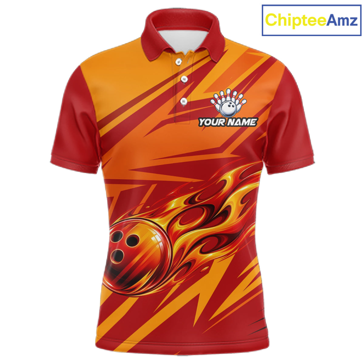 Red Orange Custom Flame Bowling Polo & 1/4 Quarter Zip Shirts For Men, Fire Bowling Team Jersey NBT982