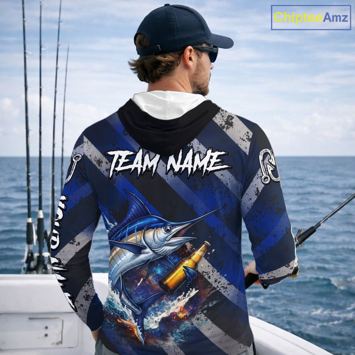 Marlin Fishing Custom Long Sleeve Hooded Fishing Shirts, Funny Beer Marlin Fishing Shirt NBT737
