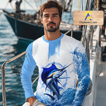 Load image into Gallery viewer, Angler wearing Sailfish performance fishing shirt hooded offshore fishing shirt saltwater fishing 