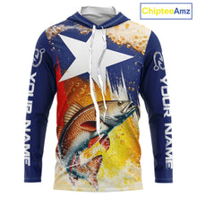Load image into Gallery viewer, Custom Texas Flag Redfish Fishing Shirts, Funny Fishing Beer Shirts Long Sleeve Hooded For Team NBT619