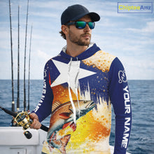 Load image into Gallery viewer, Custom Texas Flag Redfish Fishing Shirts, Funny Fishing Beer Shirts Long Sleeve Hooded For Team NBT619