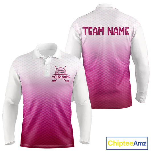 Pink White Mens Polo Golf  Shirts Custom Name Golf Shirt For Men, Golf Team Clothes NBT505