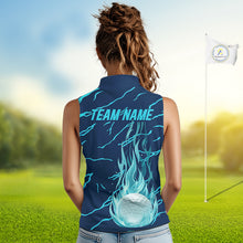 Load image into Gallery viewer, woman golfer in green flame womens sleeveless golf polo with team name for golf lover