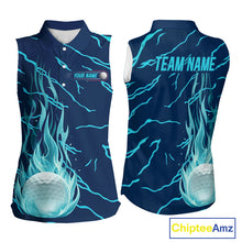 Load image into Gallery viewer, back view of green flame pattern womens sleeveless golf polo matching golf outfit