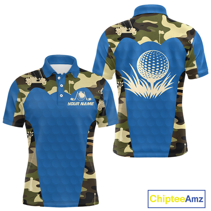Blue Camo Mens Golf Polo Shirts Custom Golf Outfit For Mens, Team Golf Shirts NBT632
