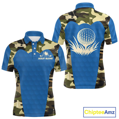 Blue Camo Mens Golf Polo Shirts Custom Golf Outfit For Mens, Team Golf Shirts NBT632