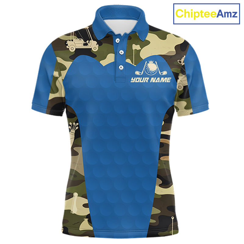 Blue Camo Mens Golf Polo Shirts Custom Golf Outfit For Mens, Team Golf Shirts NBT632