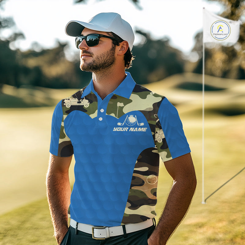 Blue Camo Mens Golf Polo Shirts Custom Golf Outfit For Mens, Team Golf Shirts NBT632
