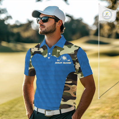 Blue Camo Mens Golf Polo Shirts Custom Golf Outfit For Mens, Team Golf Shirts NBT632