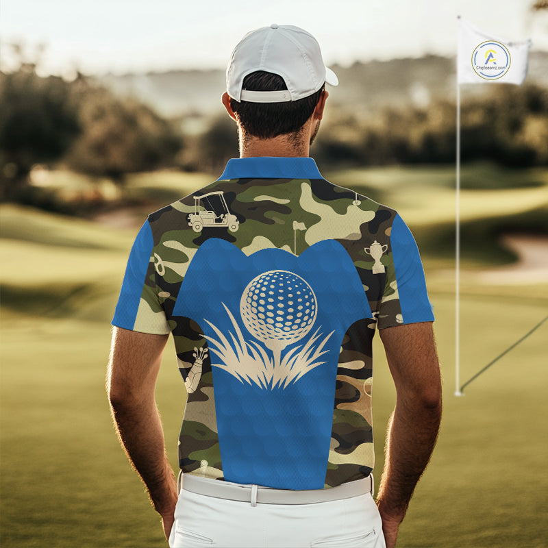 Blue Camo Mens Golf Polo Shirts Custom Golf Outfit For Mens, Team Golf Shirts NBT632