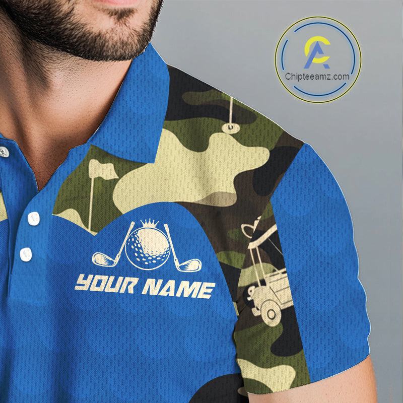 Blue Camo Mens Golf Polo Shirts Custom Golf Outfit For Mens, Team Golf Shirts NBT632