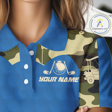 Load image into Gallery viewer, Blue Camo Womens Golf Polo Shirts Custom Golf Outfit For Ladies, Team Golf Shirts NBT632